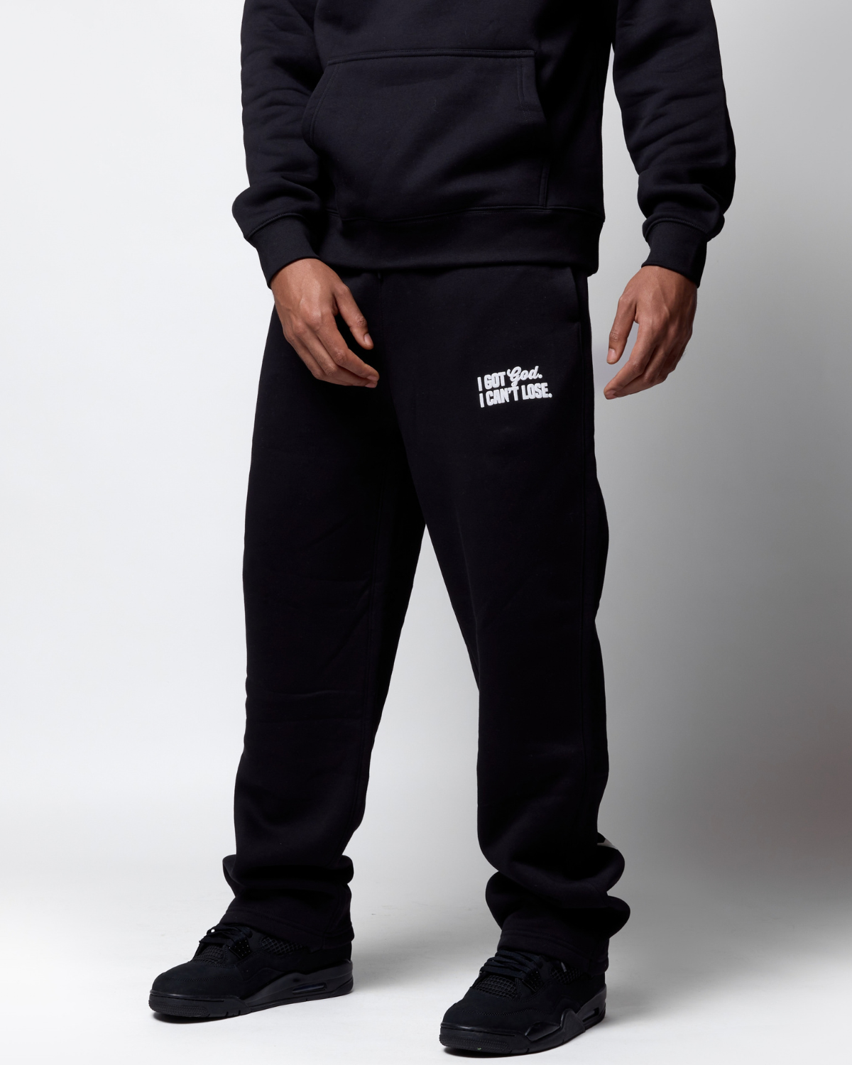 "I GOT GOD I CAN'T LOSE" SWEATPANTS (BLACK/ PUFF WHITE)