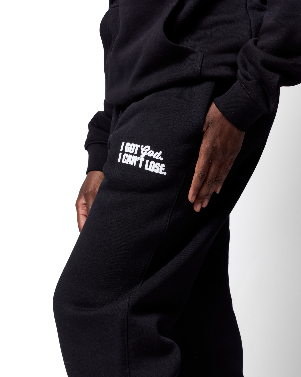 "I GOT GOD I CAN'T LOSE" SWEATPANTS (BLACK/ PUFF WHITE)
